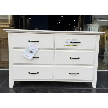 Soho White : Tủ Ngang 6 Ngăn Kéo - Màu Trắng Weathered